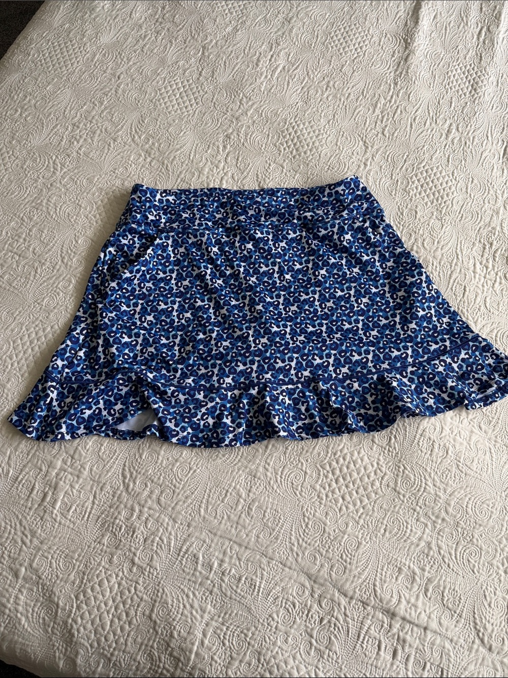 Birdies Blue Floral Ruffle Mini Skirt